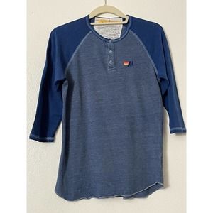 Aviator Nation Women's Rare Henley Shirt 3/4 Sleeve Size Small Blue Stretch Soft